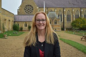 St Edmund's College Housemistress Robyn Cummings outside, with the School Chapel in the background